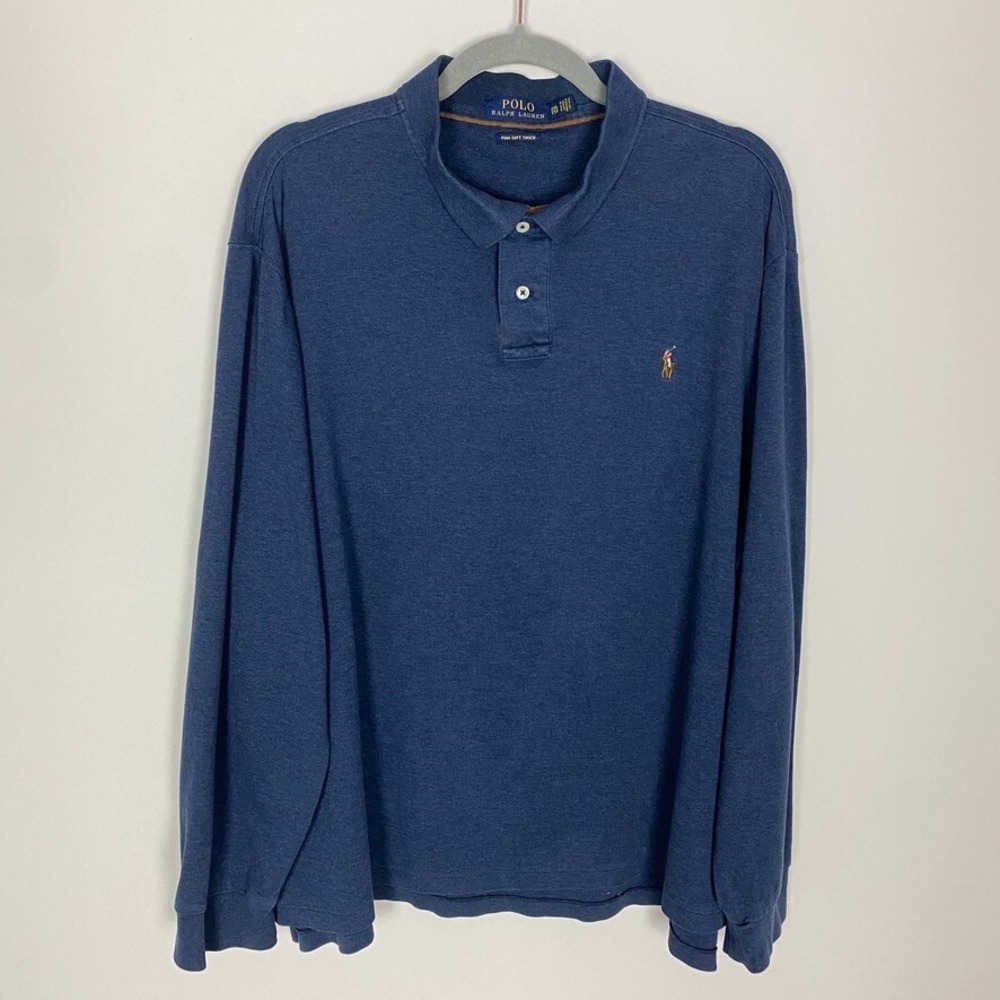 Polo Ralph Lauren Pullover Henley Mens XXL Blue Pima‎ Soft Touch Flesh Pony